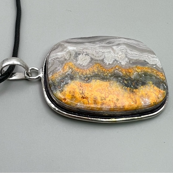 New Bumble Bee Jasper Stone Silver Overlay Pendant Necklace w cord - Picture 4 of 5